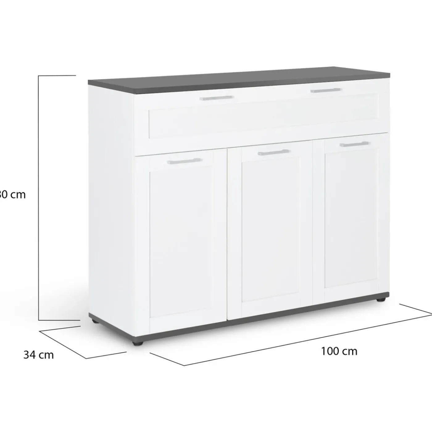 Buffet blanc et plateau gris 100 cm avec 3 portes et 1 tiroir