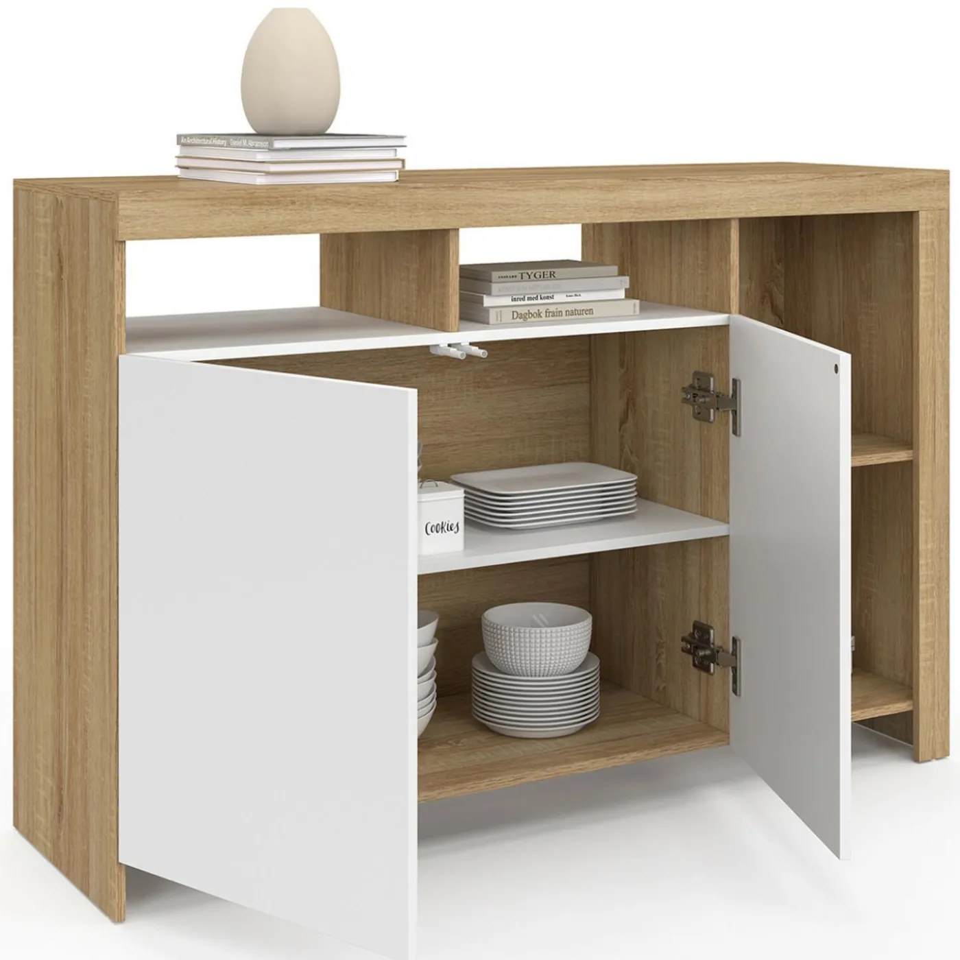 Buffet bois avec portes blanches