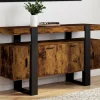 Buffet bois effet vieilli et noir 140 cm 4 portes