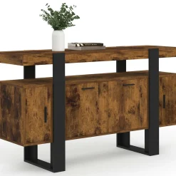 Buffet bois effet vieilli et noir 140 cm 4 portes
