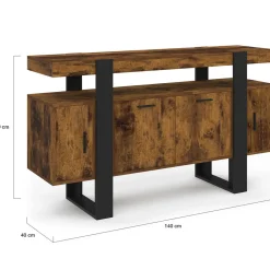 Buffet bois effet vieilli et noir 140 cm 4 portes