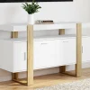Buffet bois et blanc 140 cm avec 4 portes