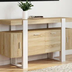 Buffet bois et blanc 4 portes 140 cm