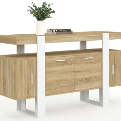 Buffet bois et blanc 4 portes 140 cm