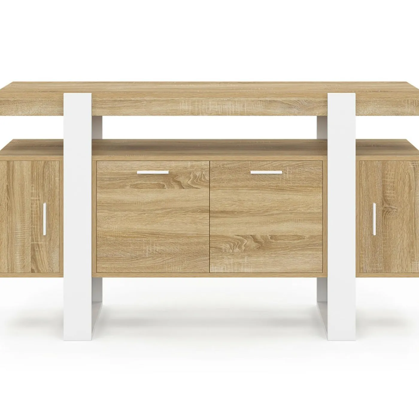 Buffet bois et blanc 4 portes 140 cm
