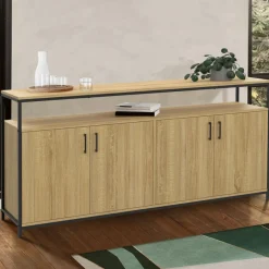 Buffet bois et noir style industriel 160 cm 4 portes