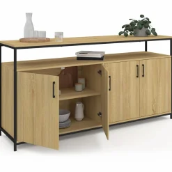 Buffet bois et noir style industriel 160 cm 4 portes