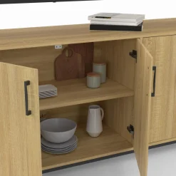 Buffet bois et noir style industriel 160 cm 4 portes