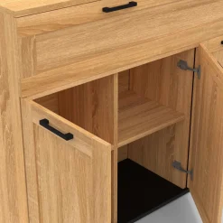 Buffet bois et poignées noires 100 cm avec 3 portes et 1 tiroir