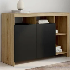 Buffet bois façon hêtre avec portes noires