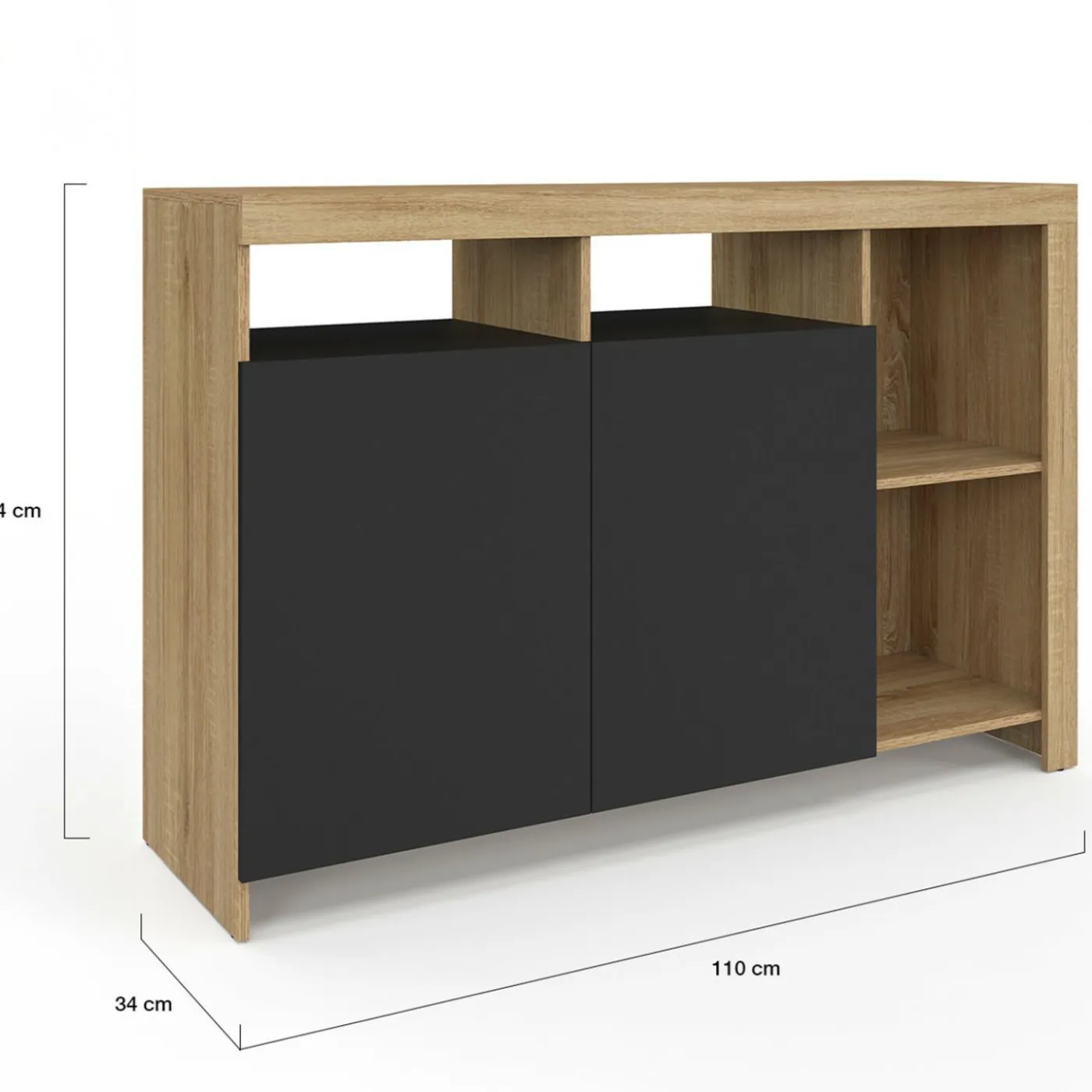 Buffet bois façon hêtre avec portes noires