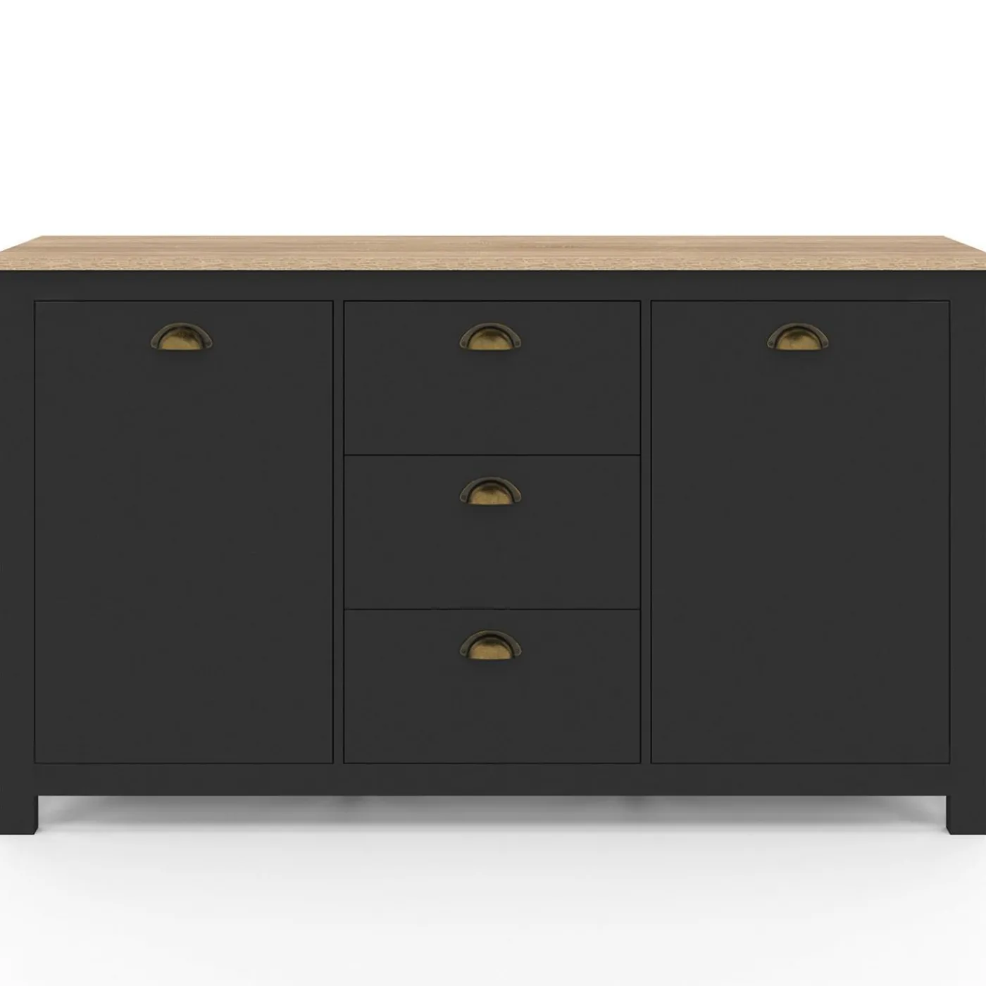 Buffet campagne 130 CM 2 portes 3 tirroirs bois et noir