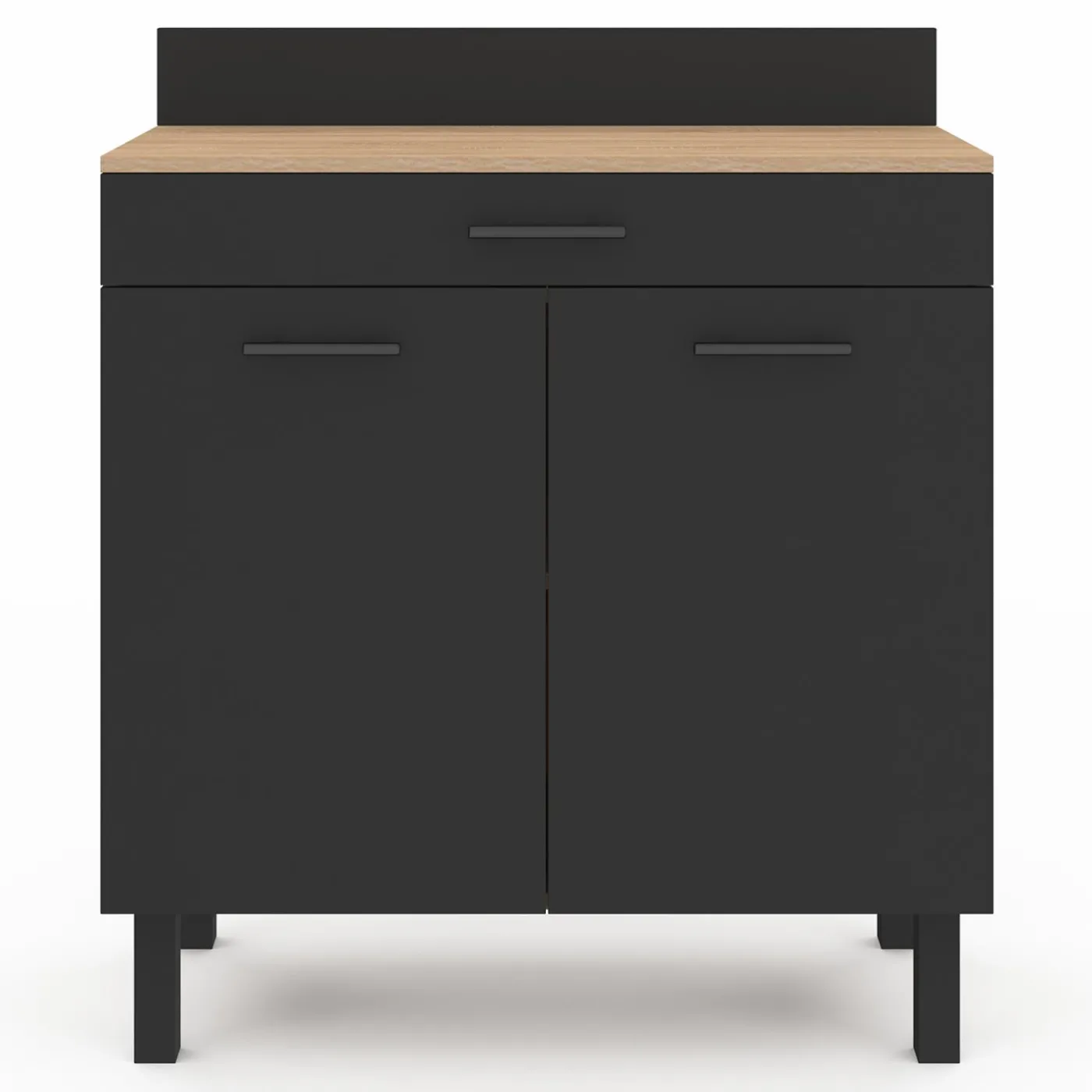 Buffet casserolier de cuisine de 80 cm avec 2 portes, 1 tiroir et un plan de travail façon hêtre