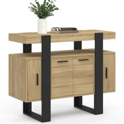 Buffet 100cm 4 portes bois et noir avec étagère