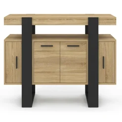 Buffet 100cm 4 portes bois et noir avec étagère