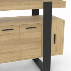 Buffet 100cm 4 portes bois et noir avec étagère