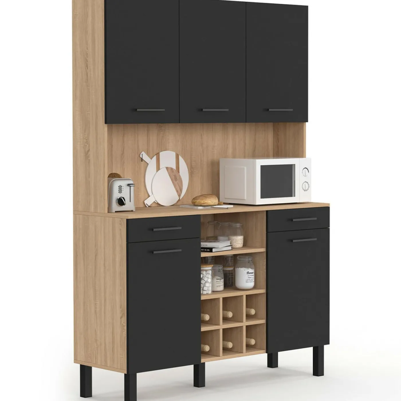 Buffet cuisine 120 cm 5 portes range-bouteilles