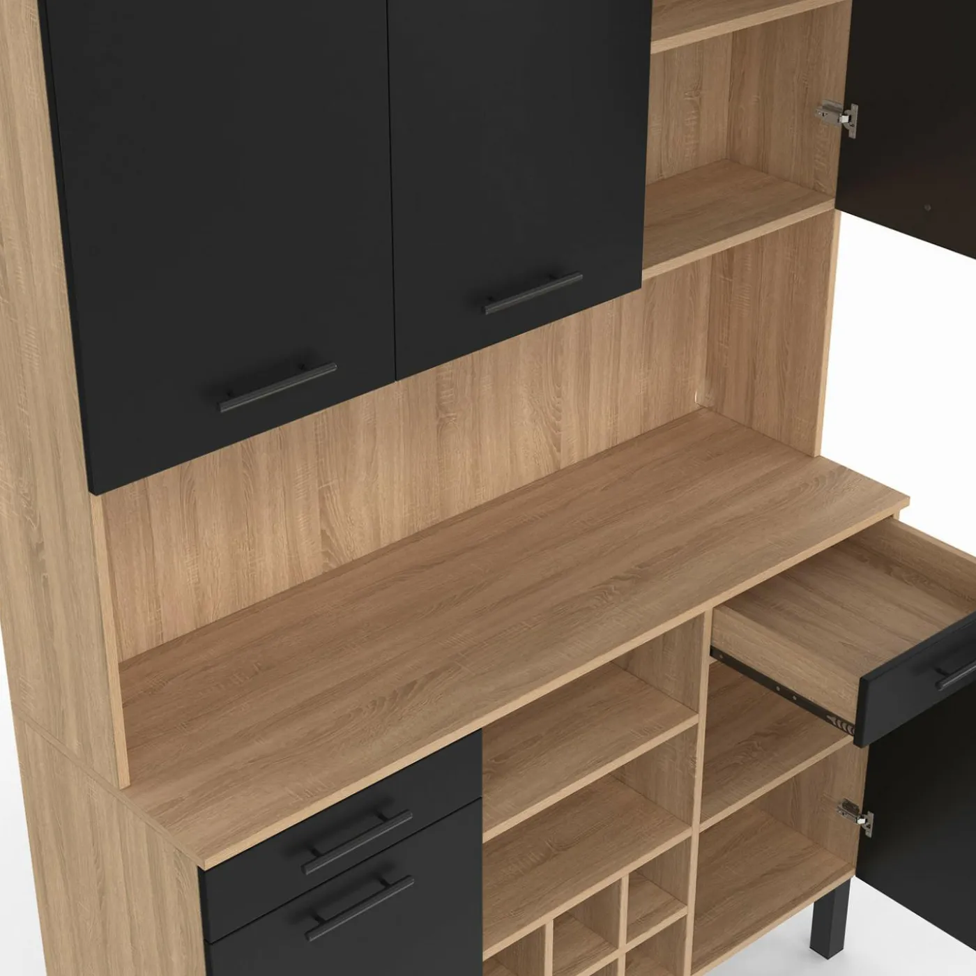 Buffet cuisine 120 cm 5 portes range-bouteilles