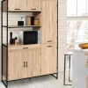 Buffet cuisine bois clair style industriel 120 cm