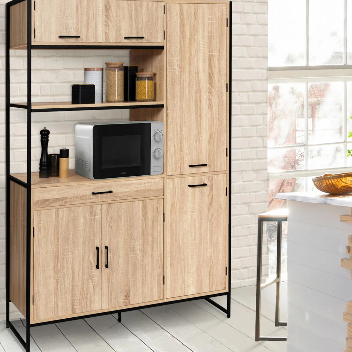 Buffet cuisine bois clair style industriel 120 cm
