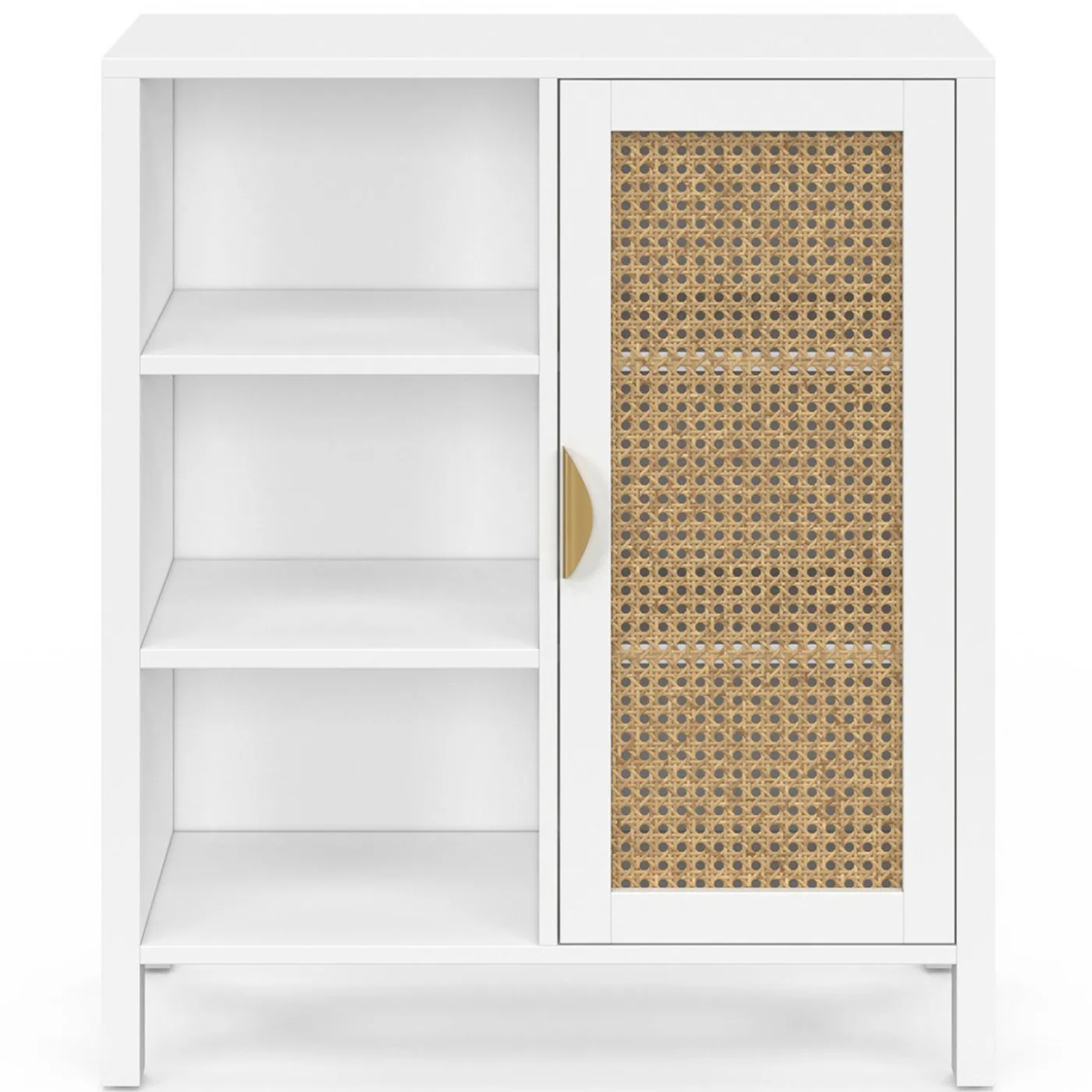 Buffet d'appoint 3 étagères et placard de 70 cm blanc avec cannage