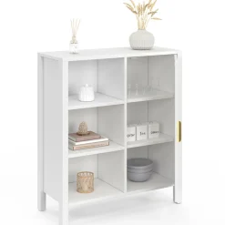 Buffet d'appoint 3 étagères et placard de 70 cm blanc avec cannage