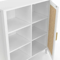 Buffet d'appoint 3 étagères et placard de 70 cm blanc avec cannage