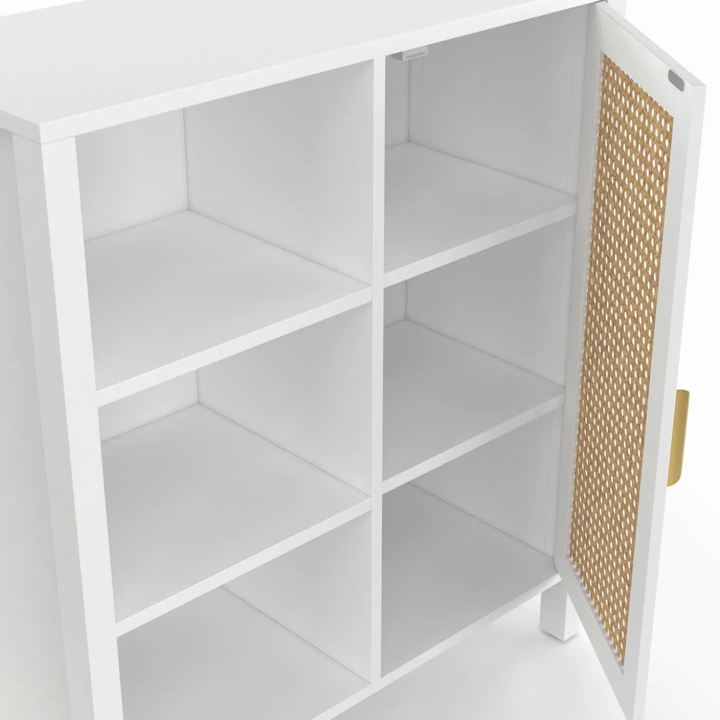 Buffet d'appoint 3 étagères et placard de 70 cm blanc avec cannage