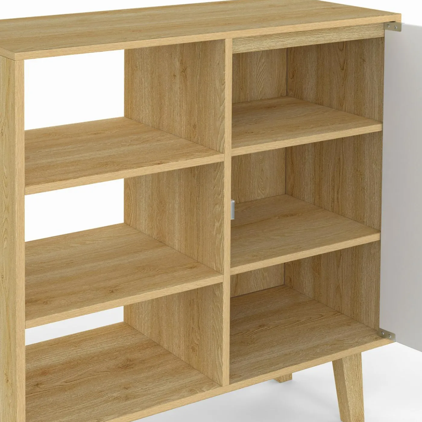 Buffet d'appoint 3 étagères et placard 70 cm blanc et bois façon hêtre