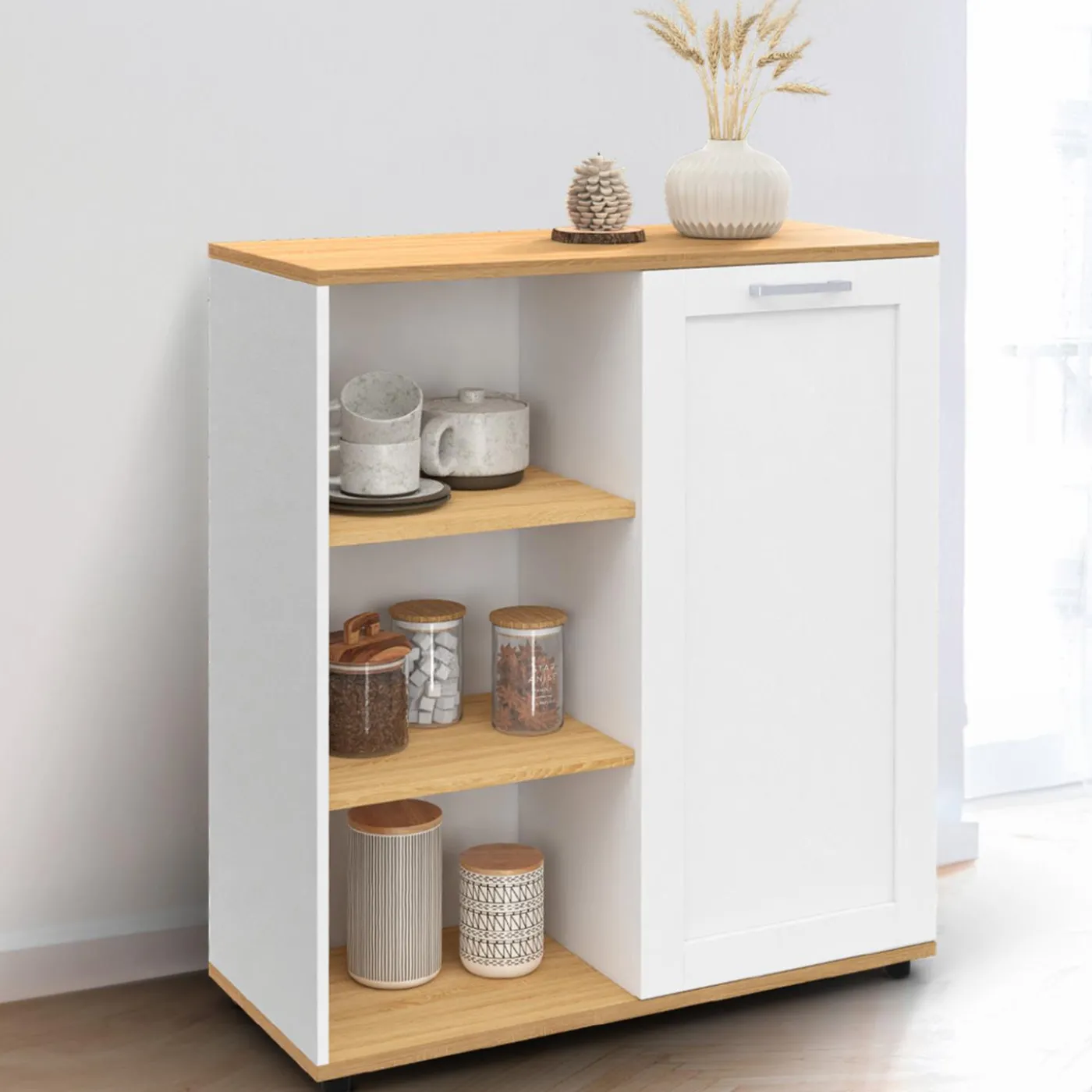 Buffet d'appoint blanc et bois