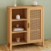 Buffet d’appoint cannage avec 3 étagères et placard 70 cm