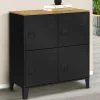 Buffet d'appoint casier 70 cm 4 portes en métal noir plateau bois design industriel