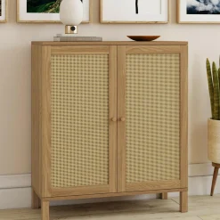 Buffet d'appoint vintage 70 cm 2 portes effet cannage