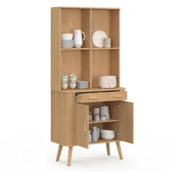 Buffet de cuisine 80 CM 2 portes + tiroir effet lattes tasseau de bois