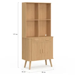 Buffet de cuisine 80 CM 2 portes + tiroir effet lattes tasseau de bois
