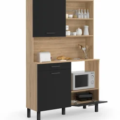 Buffet de cuisine 3 portes + 1 tiroir façon hêtre et noir 120cm