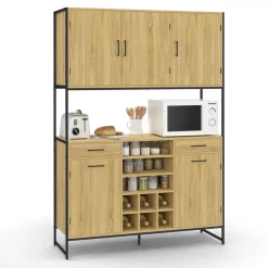Buffet de cuisine 5 portes et range-bouteilles design industriel 120 cm