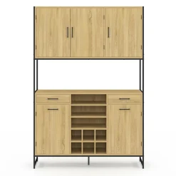 Buffet de cuisine 5 portes et range-bouteilles design industriel 120 cm
