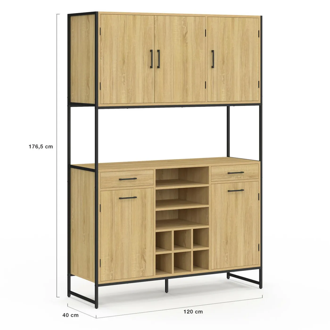 Buffet de cuisine 5 portes et range-bouteilles design industriel 120 cm