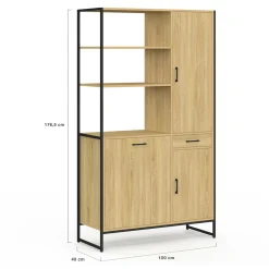 Buffet de cuisine avec colonne de rangement 3 portes design industriel