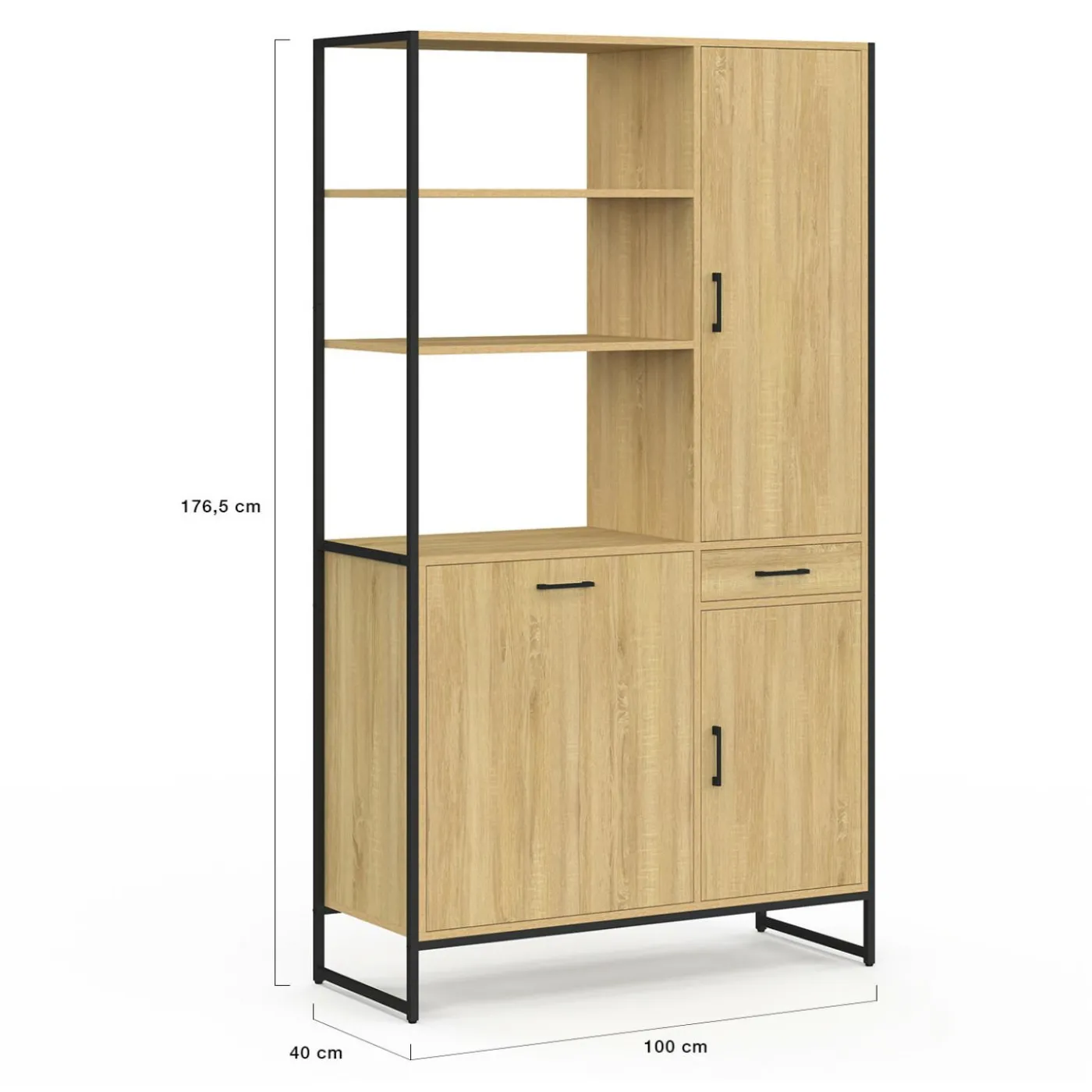 Buffet de cuisine avec colonne de rangement 3 portes design industriel