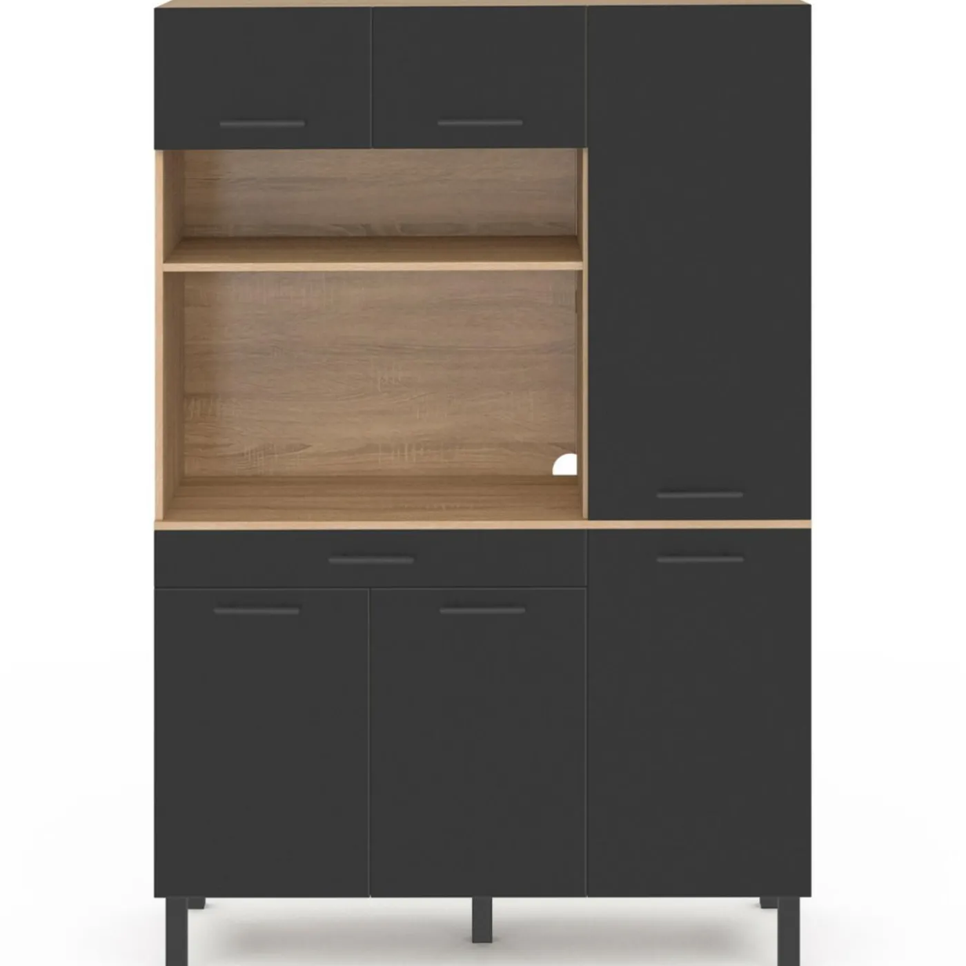 Buffet de cuisine avec rangement 120 cm façon hêtre et noir