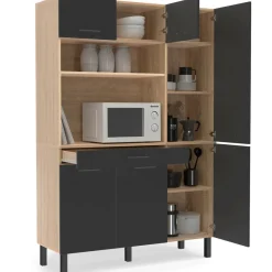 Buffet de cuisine avec rangement 120 cm façon hêtre et noir