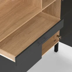 Buffet de cuisine avec rangement 120 cm façon hêtre et noir