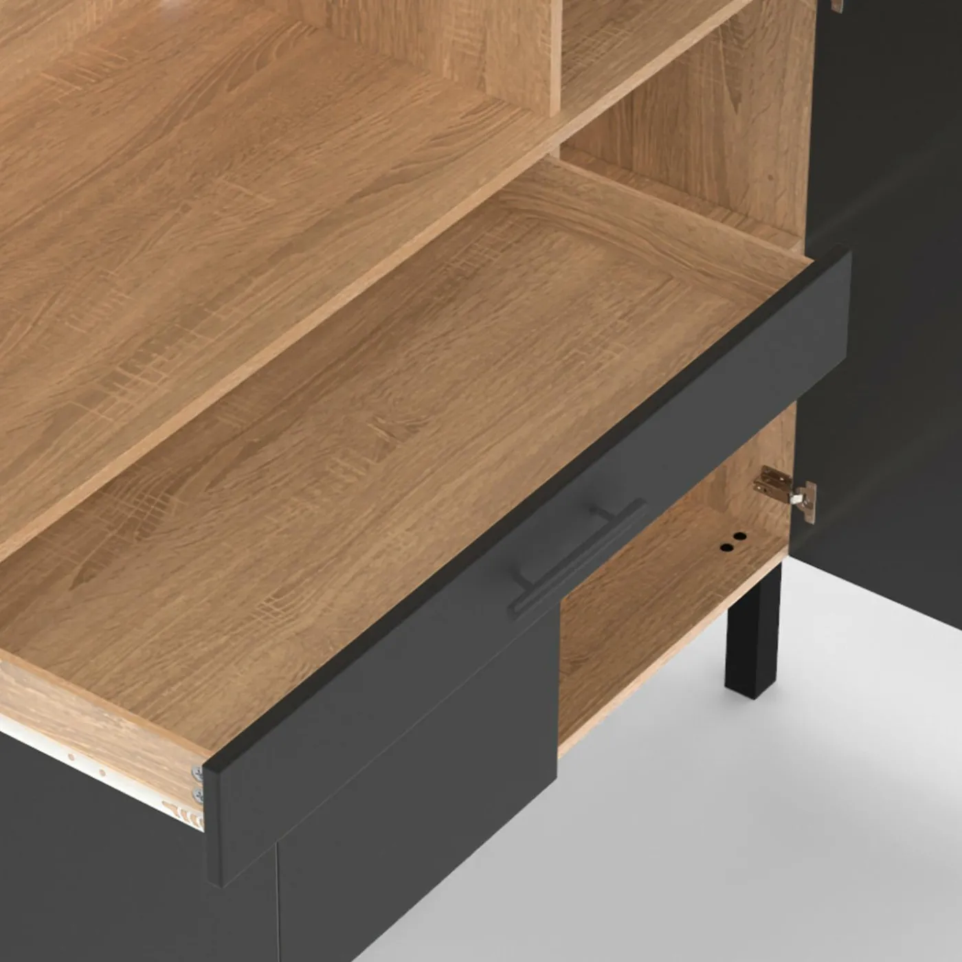 Buffet de cuisine avec rangement 120 cm façon hêtre et noir