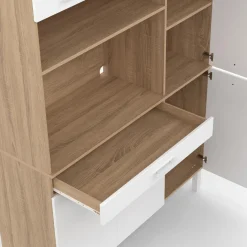 Buffet de cuisine blanc et façon hêtre avec 6 portes + tiroir