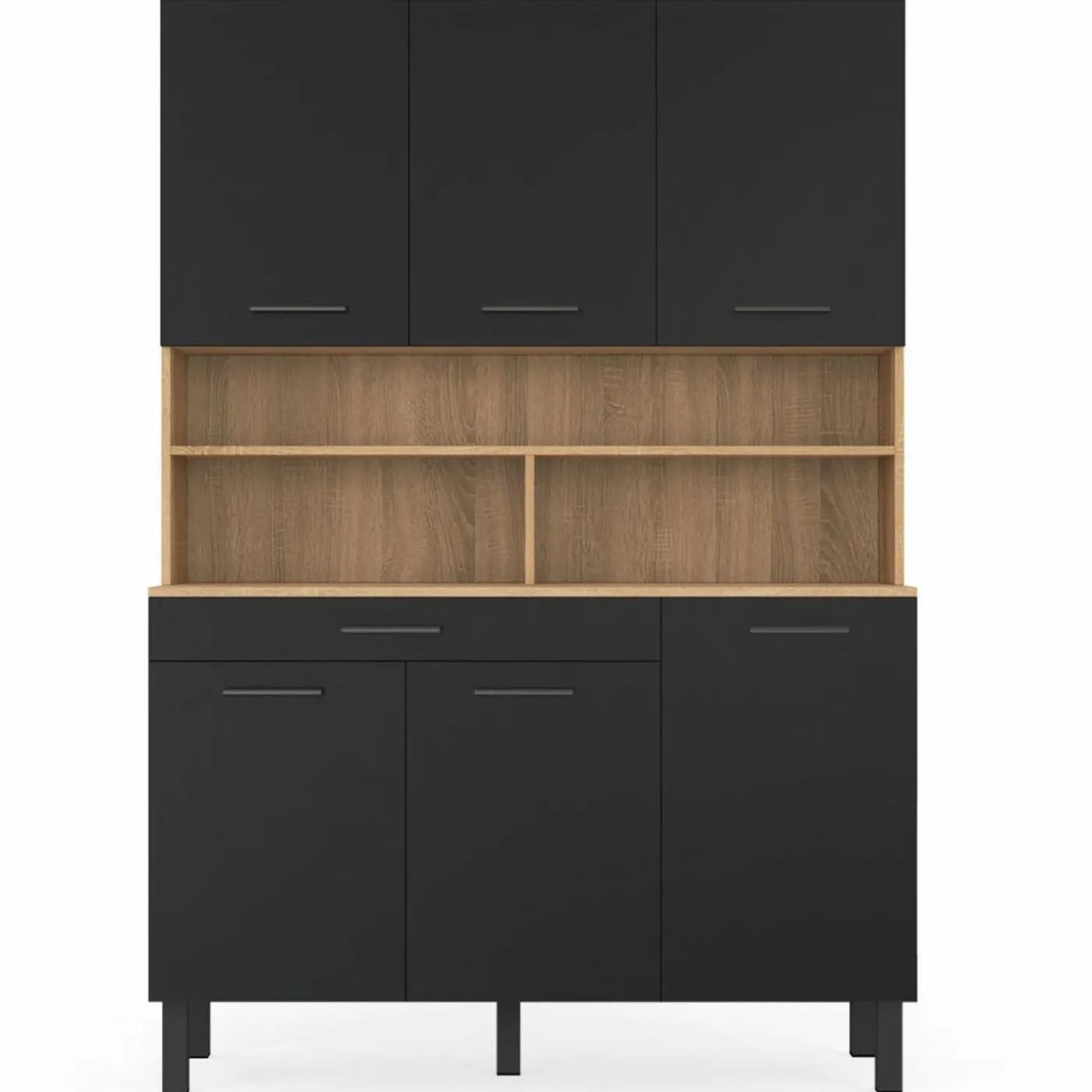 Buffet de cuisine noir et bois 120 cm
