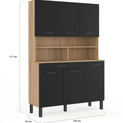 Buffet de cuisine noir et bois 120 cm