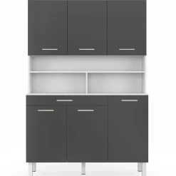 Buffet de cuisine vaisselier gris et blanc 120 cm