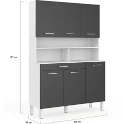 Buffet de cuisine vaisselier gris et blanc 120 cm